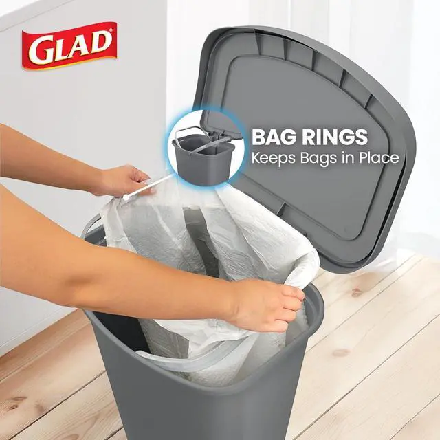 Alt view image 5 of 7 - Glad Trash Can with Clorox Odor Protection | Plastic Bin, 13 Gallon, Grey | Kitchen Waste Bin | Hands Free with Step On Foot Pedal and Garbage Bag Rings