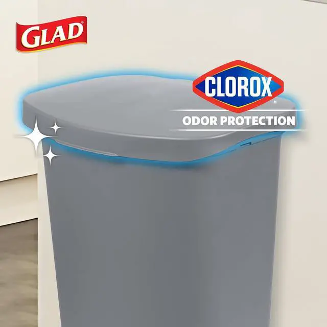 Alt view image 3 of 7 - Glad Trash Can with Clorox Odor Protection | Plastic Bin, 13 Gallon, Grey | Kitchen Waste Bin | Hands Free with Step On Foot Pedal and Garbage Bag Rings