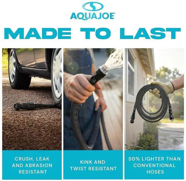 Alt view image 3 of 7 - Aqua Joe AJFJ100-58-XT1 New and Improved - Aqua Joe 100-Ft x 5/8-Inch FiberJacket Garden Hose | Durable Fabric Hose with Metal Fittings, 600 PSI Max, 100' x 5/8 Diameter