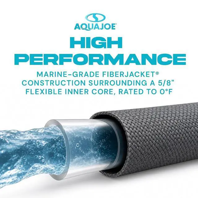 Alt view image 7 of 7 - Aqua Joe AJFJ100-58-XT1 New and Improved - Aqua Joe 100-Ft x 5/8-Inch FiberJacket Garden Hose | Durable Fabric Hose with Metal Fittings, 600 PSI Max, 100' x 5/8 Diameter