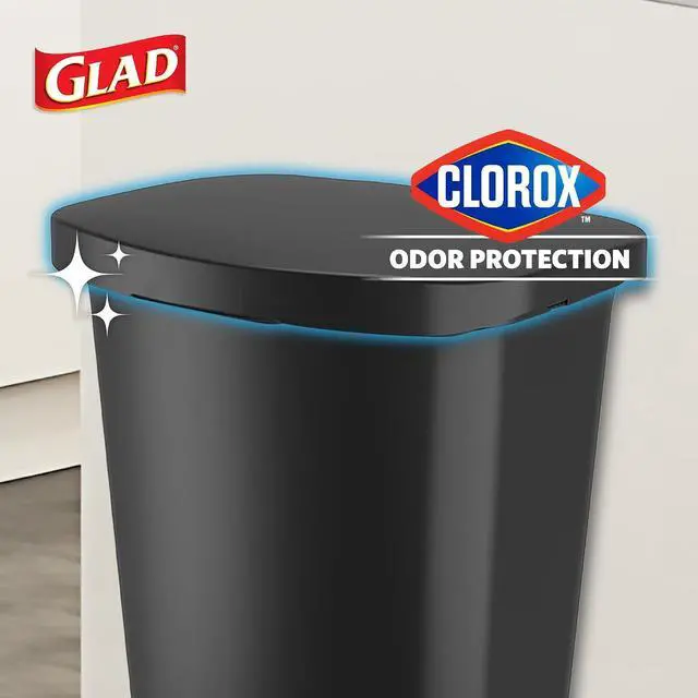 Alt view image 3 of 7 - Glad Premium Trash Can with Clorox Odor Protection, 13 Gallon, Black | Plastic Kitchen Waste Bin | Hands Free with Stainless Steel Foot Pedal and Garbage Bag Rings