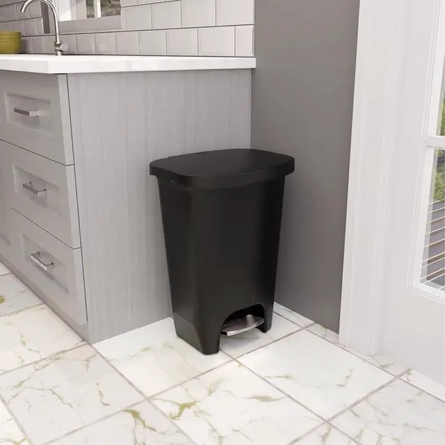 Alt view image 7 of 7 - Glad Premium Trash Can with Clorox Odor Protection, 13 Gallon, Black | Plastic Kitchen Waste Bin | Hands Free with Stainless Steel Foot Pedal and Garbage Bag Rings