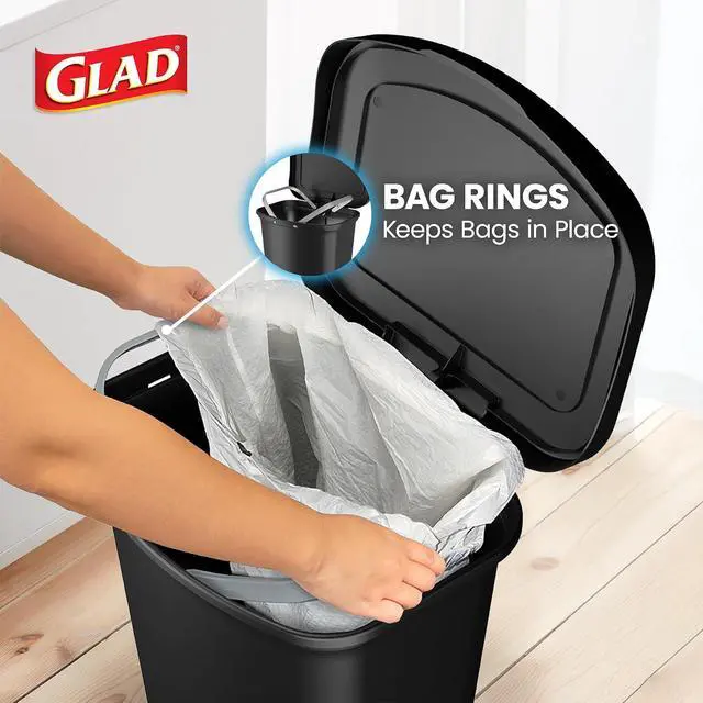 Alt view image 5 of 7 - Glad Premium Trash Can with Clorox Odor Protection, 13 Gallon, Black | Plastic Kitchen Waste Bin | Hands Free with Stainless Steel Foot Pedal and Garbage Bag Rings