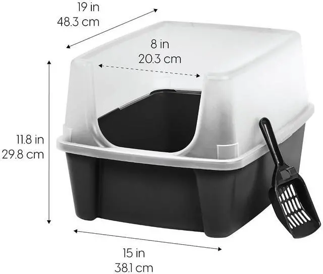 Alt view image 2 of 7 - IRIS USA Large High Sided Cat Litter Box, Scatter Shield | High Kickers, Kick-Proof Sides, Extra Deep Pan, Raised Edge Protection, Keeps Floor Clean, Easy Daily Scoop