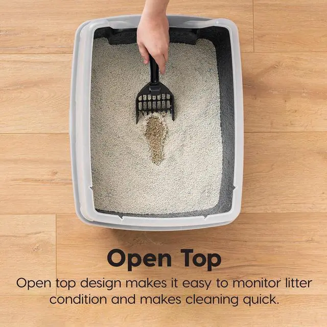 Alt view image 3 of 7 - IRIS USA Large High Sided Cat Litter Box, Scatter Shield | High Kickers, Kick-Proof Sides, Extra Deep Pan, Raised Edge Protection, Keeps Floor Clean, Easy Daily Scoop
