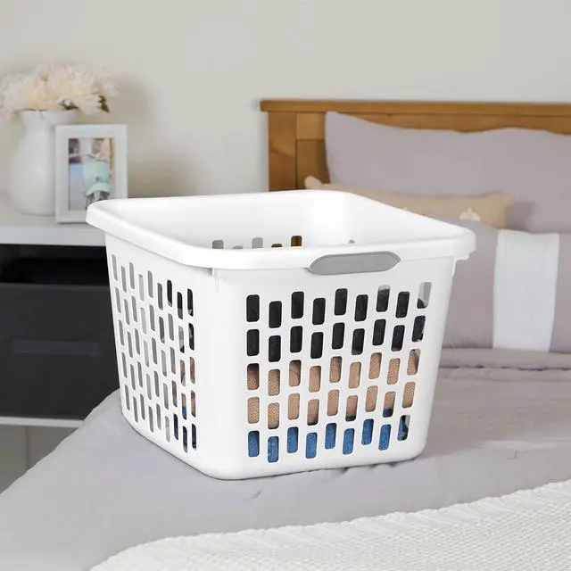 Alt view image 5 of 7 - Sterilite Square Laundry Basket, Plastic Clothes Hamper, 12 Pack | 1.5 Bushel Capacity, White, Large Bin with Comfort Grip Handles and Reinforced Rim