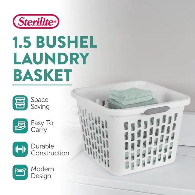 Alt view image 2 of 7 - Sterilite Square Laundry Basket, Plastic Clothes Hamper, 12 Pack | 1.5 Bushel Capacity, White, Large Bin with Comfort Grip Handles and Reinforced Rim