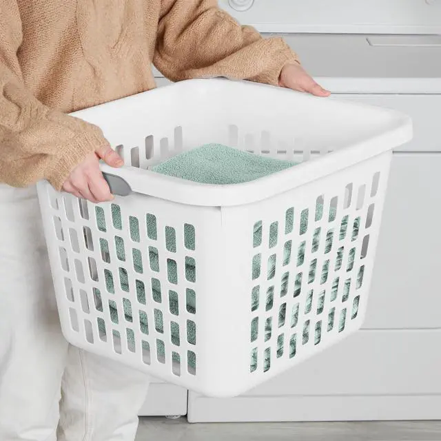 Alt view image 4 of 7 - Sterilite Square Laundry Basket, Plastic Clothes Hamper, 12 Pack | 1.5 Bushel Capacity, White, Large Bin with Comfort Grip Handles and Reinforced Rim