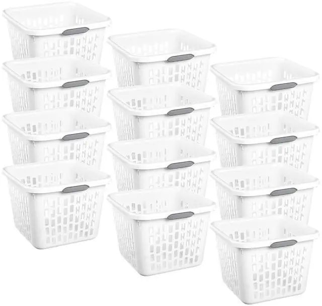Main image of Sterilite Square Laundry Basket, Plastic Clothes Hamper, 12 Pack | 1.5 Bushel Capacity, White, Large Bin with Comfort Grip Handles and Reinforced Rim