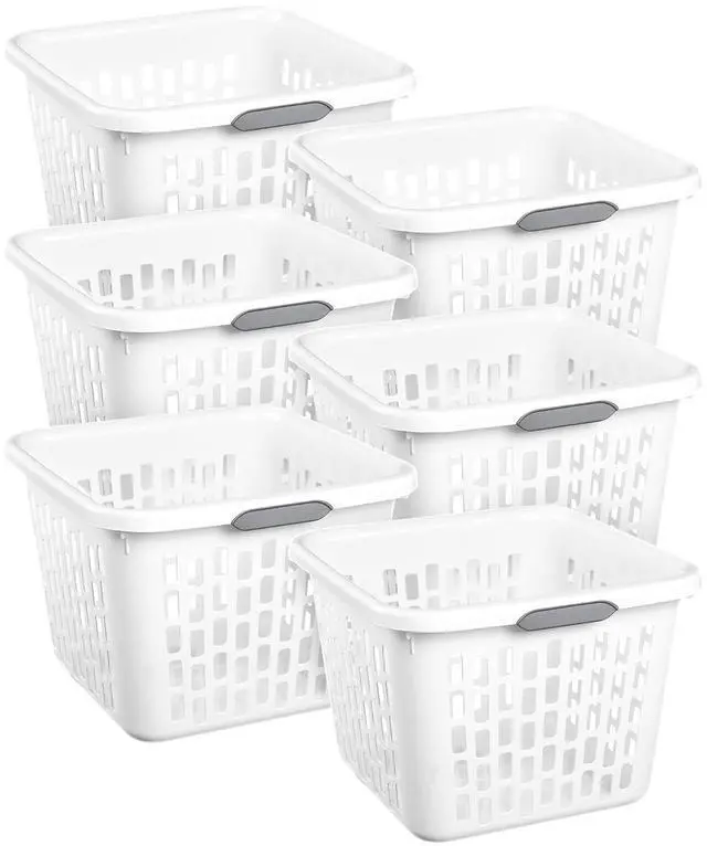 Main image of Sterilite Square Laundry Basket, Plastic Clothes Hamper, 6-Pack | 1.5 Bushel Capacity, White, Dirty Clothing Storage, Ventilated Rectangular Holes & Large Comfort Grip Handles for Easy Carry