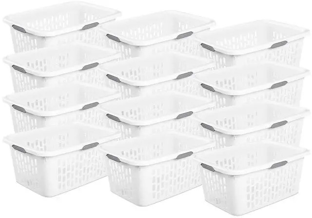 Main image of Sterilite Laundry Basket, Plastic Clothes Hamper, Large Rectangle Bin with Comfort Grip Handles and Reinforced Rim, 2 Bushel Capacity, White, 12 Pack