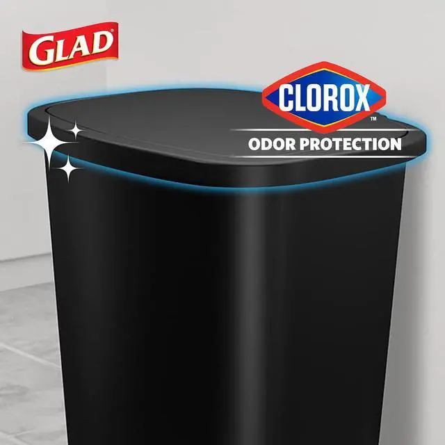 Alt view image 3 of 7 - Glad Trash Can with Clorox Odor Protection | Plastic Bin, 20 Gal, Black | Kitchen Waste Bin | Hands Free with Step On Foot Pedal and Garbage Bag Rings
