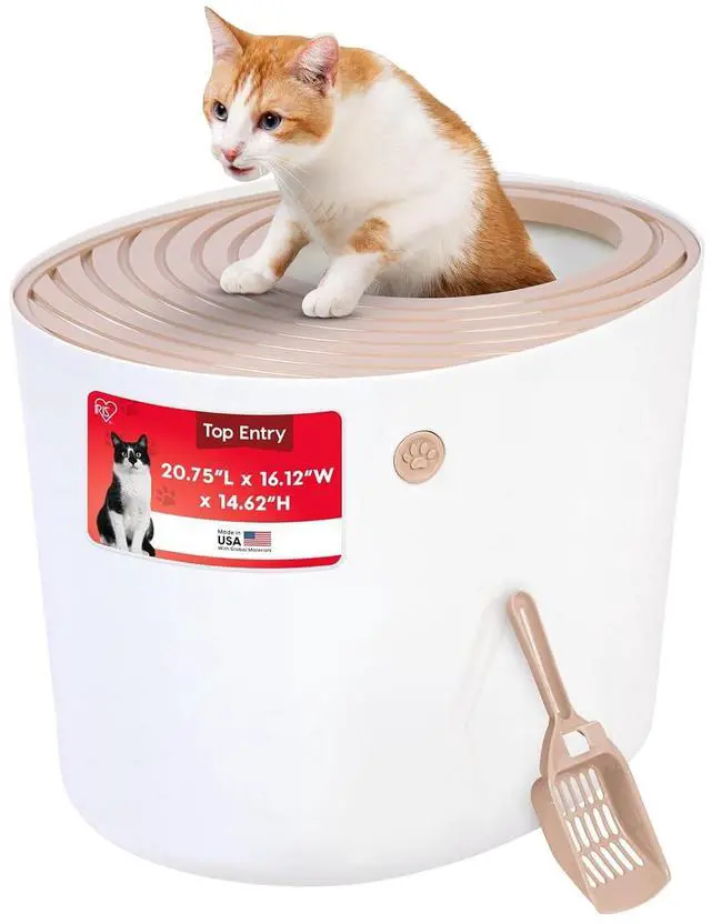 Main image of IRIS USA Large Top Entry Cat Litter Box, Hooded Privacy, Beige/White | Multi-Cat Households, Enclosed Top Access, Protected Interior, Mess Containment System, Odor Trapping, Reduced Tracking