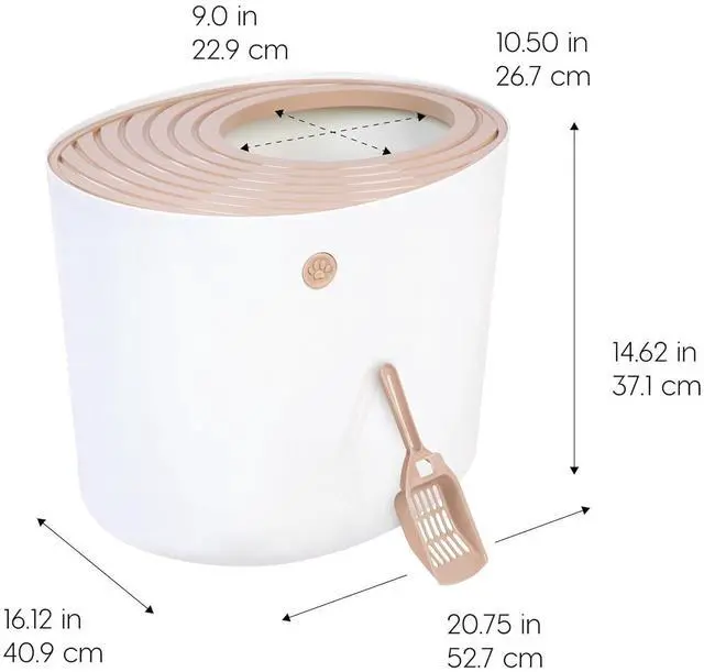 Alt view image 2 of 7 - IRIS USA Large Top Entry Cat Litter Box, Hooded Privacy, Beige/White | Multi-Cat Households, Enclosed Top Access, Protected Interior, Mess Containment System, Odor Trapping, Reduced Tracking