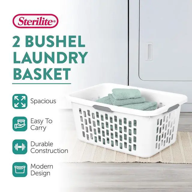 Alt view image 2 of 7 - Sterilite Laundry Basket, Plastic Clothes Hamper, Large Rectangle Bin with Comfort Grip Handles and Reinforced Rim, 2 Bushel Capacity, White, 18 Pack