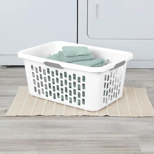 Alt view image 4 of 7 - Sterilite Laundry Basket, Plastic Clothes Hamper, Large Rectangle Bin with Comfort Grip Handles and Reinforced Rim, 2 Bushel Capacity, White, 18 Pack
