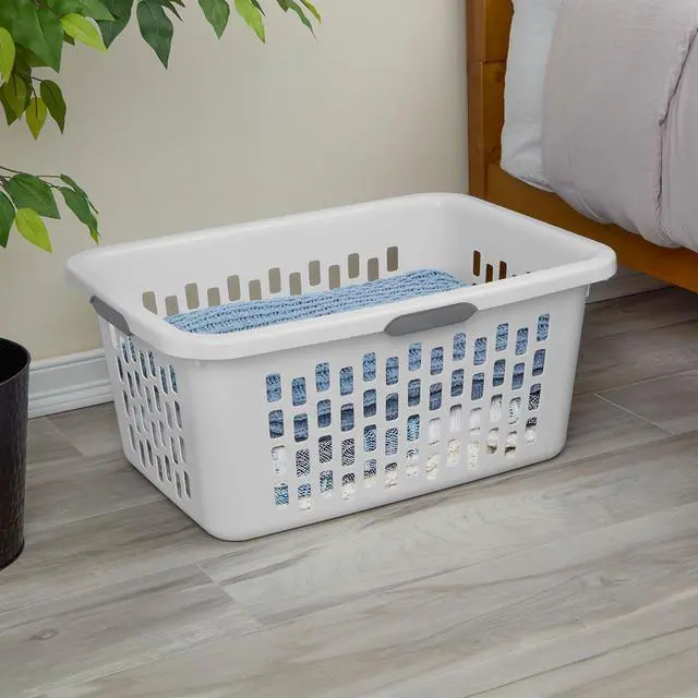 Alt view image 5 of 7 - Sterilite Laundry Basket, Plastic Clothes Hamper, Large Rectangle Bin with Comfort Grip Handles and Reinforced Rim, 2 Bushel Capacity, White, 18 Pack