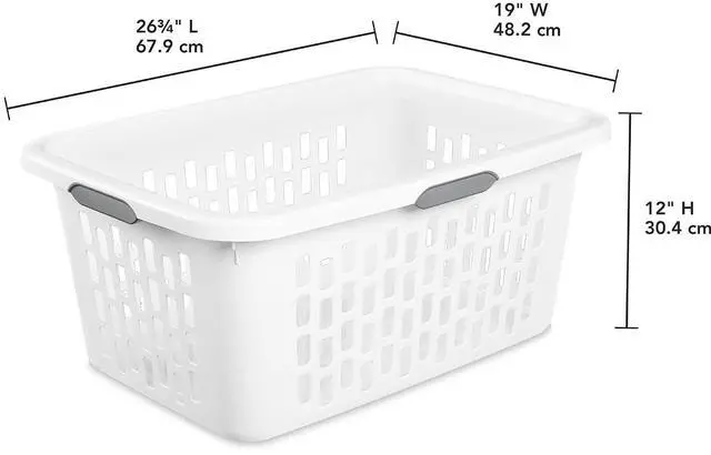 Alt view image 6 of 7 - Sterilite Laundry Basket, Plastic Clothes Hamper, Large Rectangle Bin with Comfort Grip Handles and Reinforced Rim, 2 Bushel Capacity, White, 18 Pack