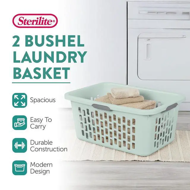 Alt view image 2 of 7 - Sterilite Laundry Basket, Plastic Clothes Hamper, Large Rectangle Bin with Comfort Grip Handles and Reinforced Rim, 2 Bushel Capacity, Mint, 24 Pack