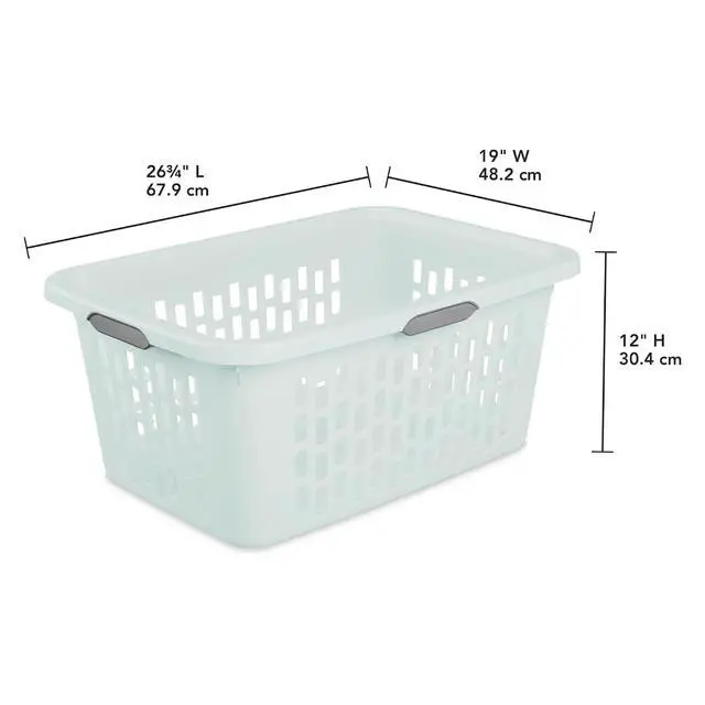 Alt view image 3 of 7 - Sterilite Laundry Basket, Plastic Clothes Hamper, Large Rectangle Bin with Comfort Grip Handles and Reinforced Rim, 2 Bushel Capacity, Mint, 24 Pack