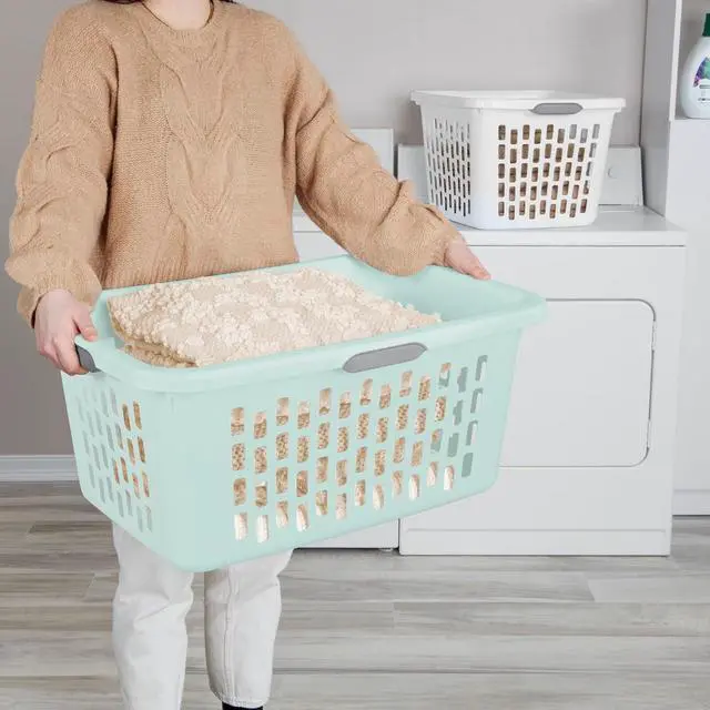 Alt view image 4 of 7 - Sterilite Laundry Basket, Plastic Clothes Hamper, Large Rectangle Bin with Comfort Grip Handles and Reinforced Rim, 2 Bushel Capacity, Mint, 24 Pack