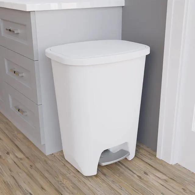 Alt view image 7 of 7 - Glad 20 Gallon Trash Can with Clorox Odor Protection | Plastic Kitchen Waste Bin | Hands Free with Step On Foot Pedal and Garbage Bag Rings, White