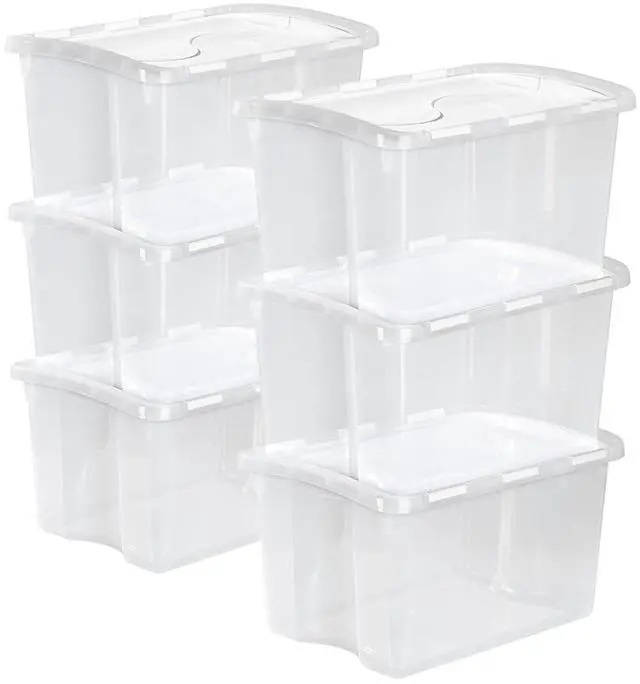 Main image of Sterilite 6-Pack Stackable Storage Bin with Lid, Clear Plastic Design, 48 Quart