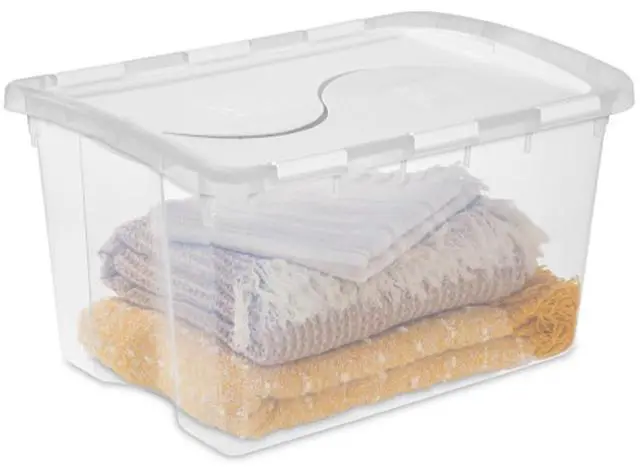 Alt view image 4 of 7 - Sterilite 6-Pack Stackable Storage Bin with Lid, Clear Plastic Design, 48 Quart