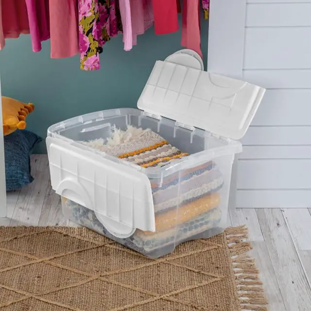 Alt view image 5 of 7 - Sterilite 6-Pack Stackable Storage Bin with Lid, Clear Plastic Design, 48 Quart