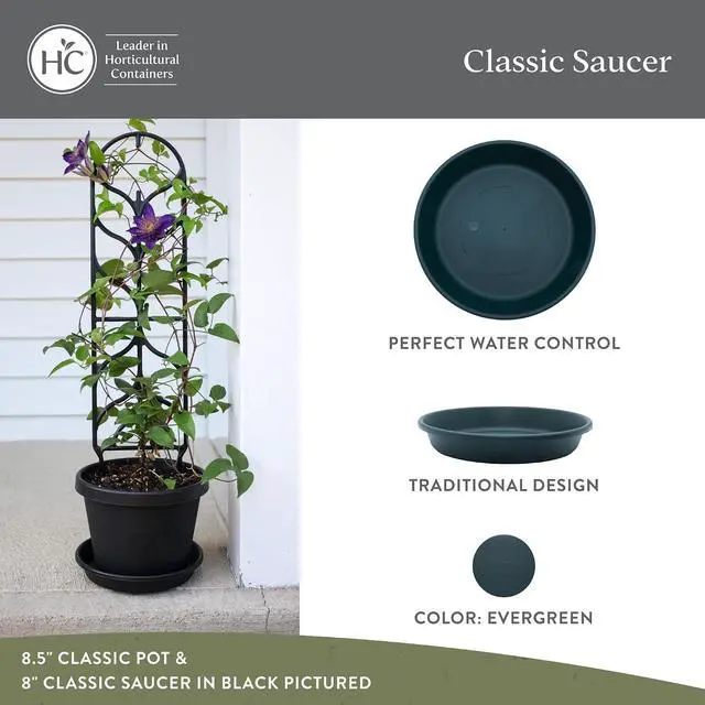 Alt view image 2 of 7 - The HC Companies Flower Pot Saucers - Plastic Plant Saucer for Outdoors & Indoors - Traditional Design Plant Pot Trays for Water Drainage - Durable & Stylish Round Plant Tray (21-inch Evergreen)