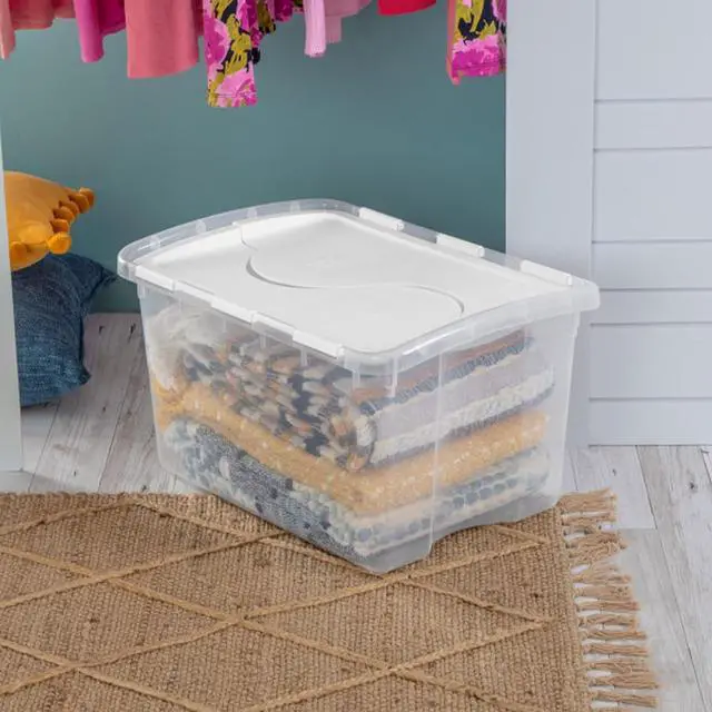 Alt view image 6 of 7 - Sterilite 6-Pack Stackable Storage Bin with Lid, Clear Plastic Design, 48 Quart