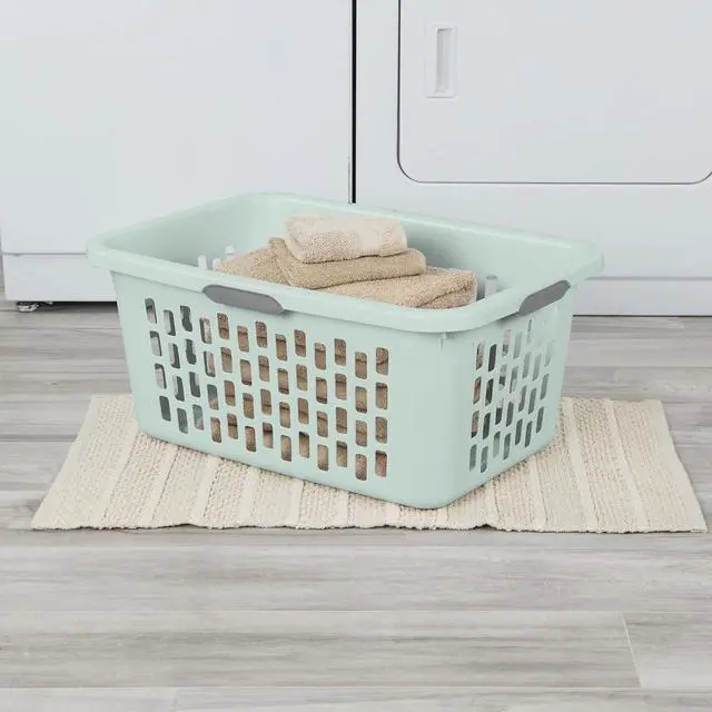Alt view image 5 of 7 - Sterilite Laundry Basket, Plastic Clothes Hamper, Large Rectangle Bin with Comfort Grip Handles and Reinforced Rim, 2 Bushel Capacity, Mint, 24 Pack