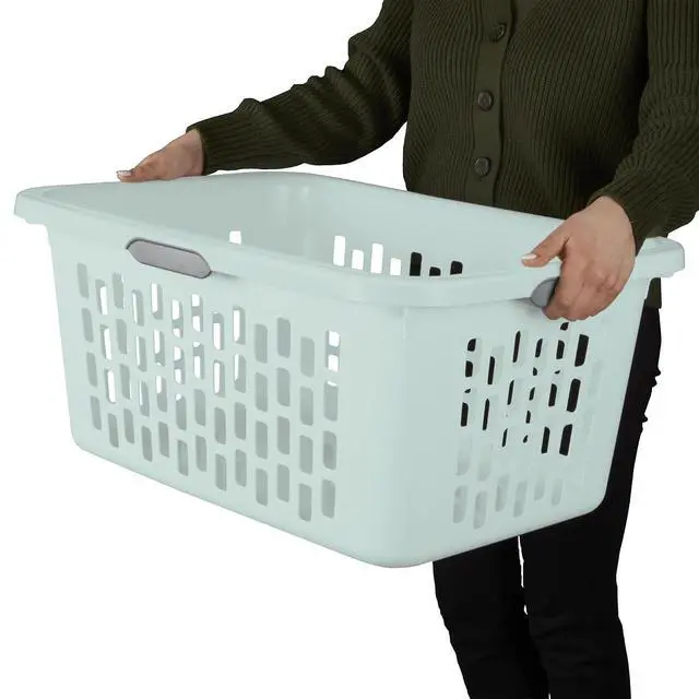 Alt view image 6 of 7 - Sterilite Laundry Basket, Plastic Clothes Hamper, Large Rectangle Bin with Comfort Grip Handles and Reinforced Rim, 2 Bushel Capacity, Mint, 24 Pack