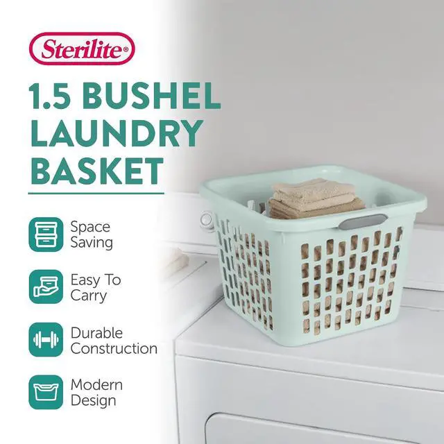 Alt view image 2 of 7 - Sterilite Laundry Basket, Plastic Clothes Hamper, 24 Pack | 1.5 Bushel Capacity, Mint, Large Square Bin with Comfort Grip Handles and Reinforced Rim