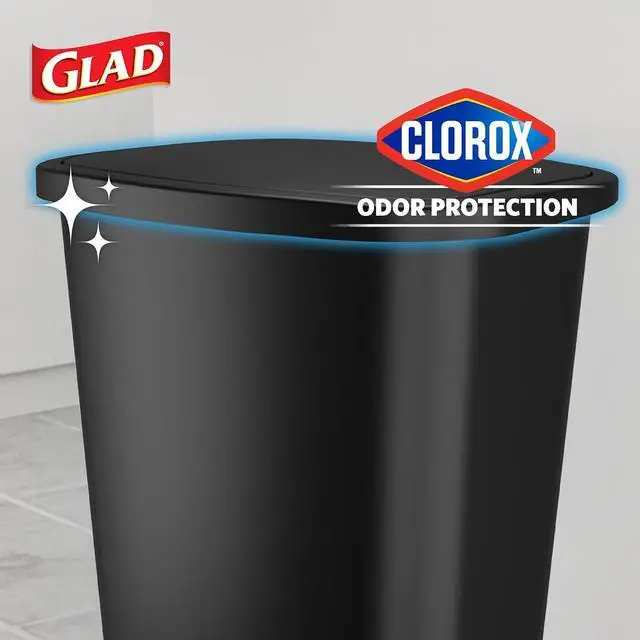 Alt view image 3 of 7 - Glad Premium Trash Can with Clorox Odor Protection, 20 Gallon, Black | Plastic Kitchen Waste Bin | Hands Free with Stainless Steel Foot Pedal and Garbage Bag Rings