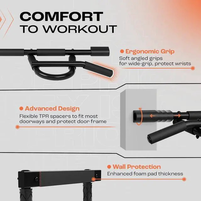 Alt view image 3 of 7 - Yes4All Heavy Duty Wall Mounted Pull Up Bar, Over Door Pull Up Bar for Doorway, Multi Grip Chin Up Bar, Sturdy Strength Training Bars & Durable Gym Bar for Home Exercise