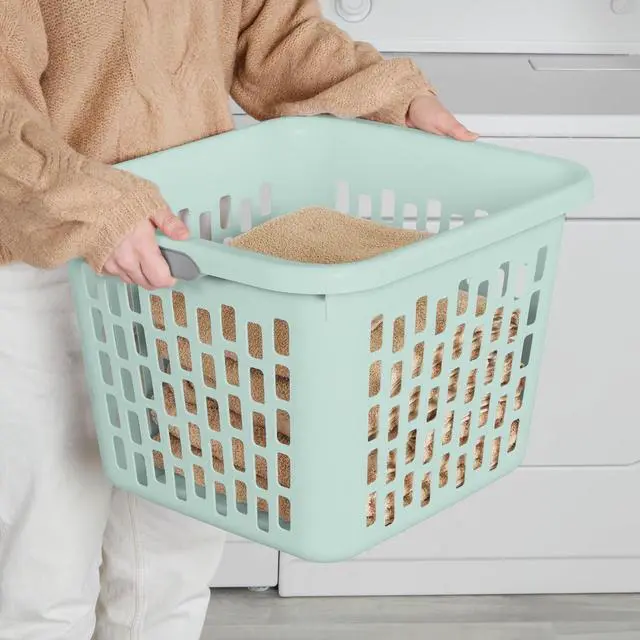 Alt view image 5 of 7 - Sterilite Laundry Basket, Plastic Clothes Hamper, 24 Pack | 1.5 Bushel Capacity, Mint, Large Square Bin with Comfort Grip Handles and Reinforced Rim