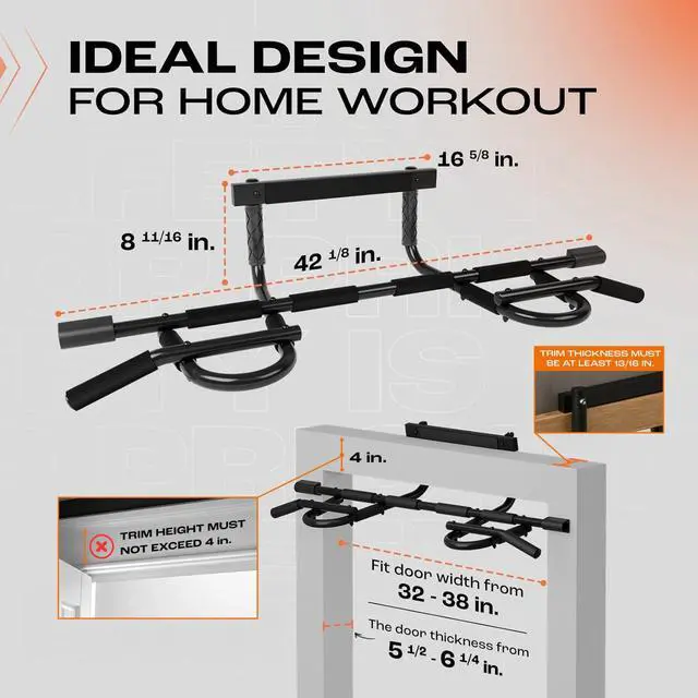 Alt view image 5 of 7 - Yes4All Heavy Duty Wall Mounted Pull Up Bar, Over Door Pull Up Bar for Doorway, Multi Grip Chin Up Bar, Sturdy Strength Training Bars & Durable Gym Bar for Home Exercise