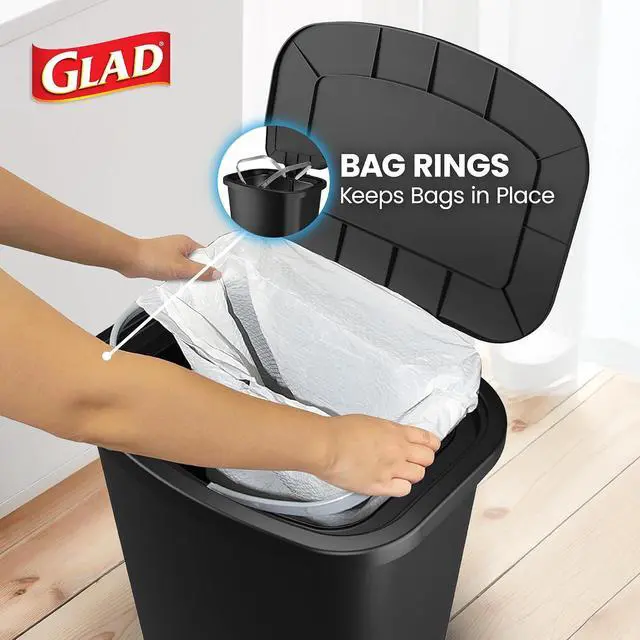 Alt view image 5 of 7 - Glad Premium Trash Can with Clorox Odor Protection, 20 Gallon, Black | Plastic Kitchen Waste Bin | Hands Free with Stainless Steel Foot Pedal and Garbage Bag Rings