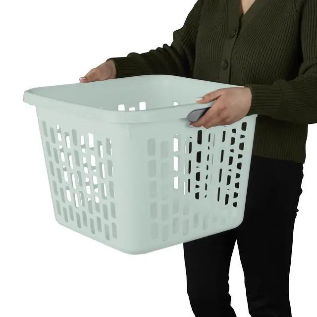 Alt view image 6 of 7 - Sterilite Laundry Basket, Plastic Clothes Hamper, 24 Pack | 1.5 Bushel Capacity, Mint, Large Square Bin with Comfort Grip Handles and Reinforced Rim