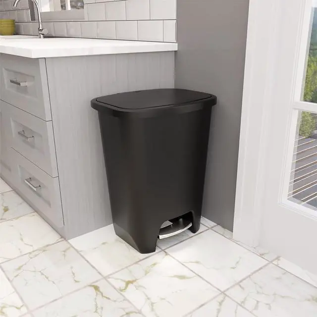 Alt view image 7 of 7 - Glad Premium Trash Can with Clorox Odor Protection, 20 Gallon, Black | Plastic Kitchen Waste Bin | Hands Free with Stainless Steel Foot Pedal and Garbage Bag Rings