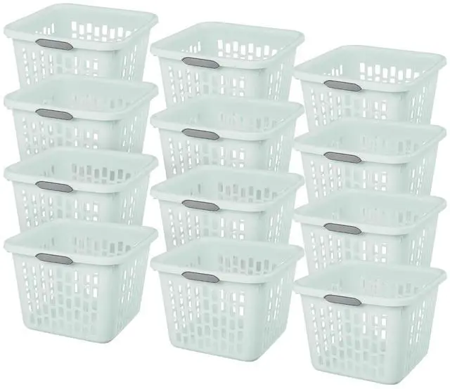 Main image of Sterilite Laundry Basket, Plastic Clothes Hamper, Large Square Bin with Comfort Grip Handles and Reinforced Rim, 1.5 Bushel Capacity, Mint, 12 Pack
