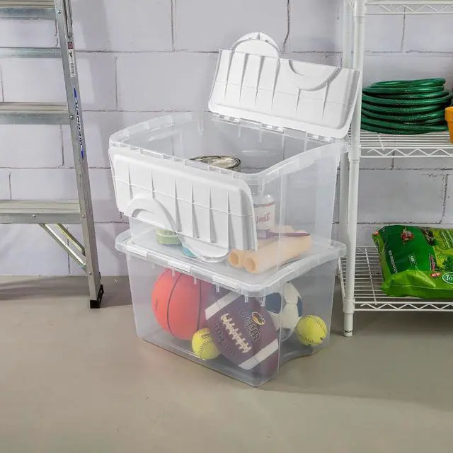 Alt view image 7 of 7 - Sterilite 6-Pack Stackable Storage Bin with Lid, Clear Plastic Design, 48 Quart