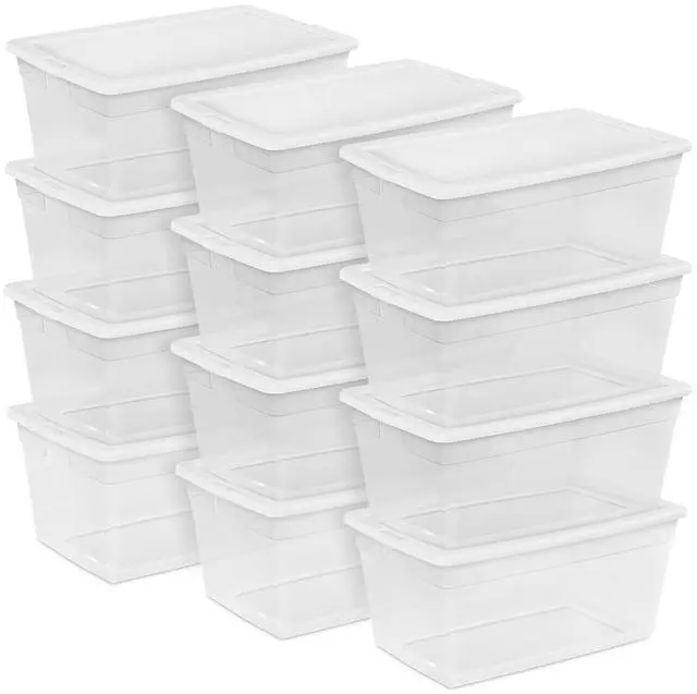 Main image of Sterilite Storage Box, Stackable Clear Plastic Bins, 90 Quart, 12-Pack | Heavy-Duty Organizing Containers with Snap-On Lids for Closet, Bathroom, and Office