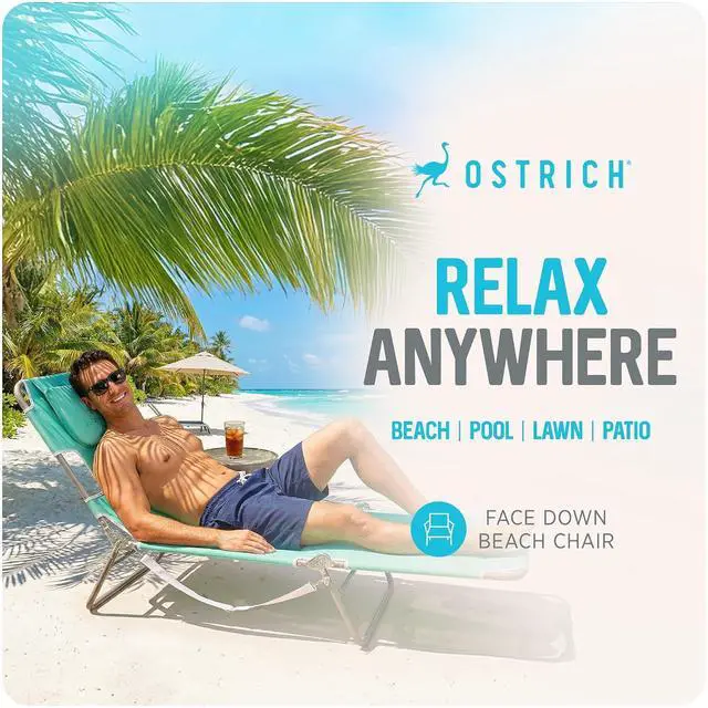 Alt view image 4 of 7 - Ostrich The Original Chaise Lounge 72 x 22 Inch Portable Reclining Lounger | Outdoor Patio, Beach, Lawn, Camping, or Pool Tanning Chair, Teal