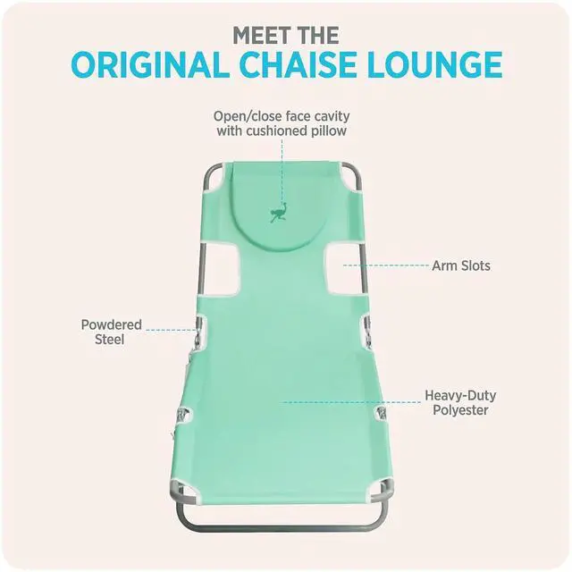 Alt view image 6 of 7 - Ostrich The Original Chaise Lounge 72 x 22 Inch Portable Reclining Lounger | Outdoor Patio, Beach, Lawn, Camping, or Pool Tanning Chair, Teal