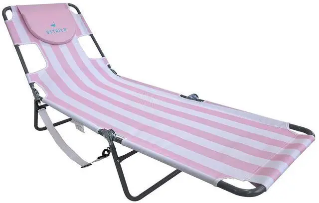 Main image of Ostrich the Original Chaise 72 x 22 Inch Lounge Portable Reclining Lounger, Outdoor Patio, Beach, Lawn, Camping, or Pool Tanning Chair, Pink Stripe