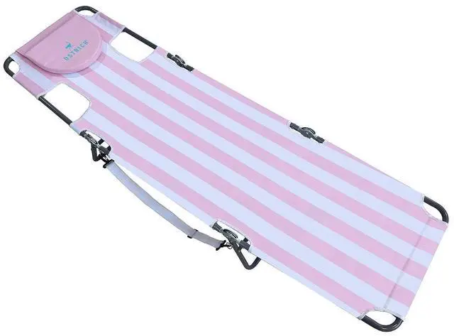 Alt view image 3 of 6 - Ostrich the Original Chaise 72 x 22 Inch Lounge Portable Reclining Lounger, Outdoor Patio, Beach, Lawn, Camping, or Pool Tanning Chair, Pink Stripe