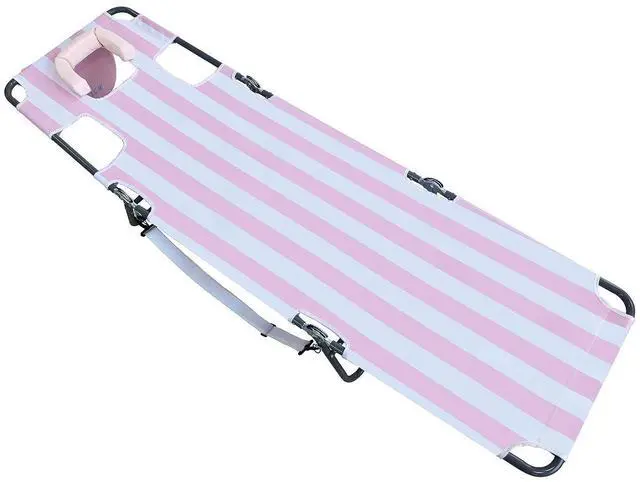 Alt view image 4 of 6 - Ostrich the Original Chaise 72 x 22 Inch Lounge Portable Reclining Lounger, Outdoor Patio, Beach, Lawn, Camping, or Pool Tanning Chair, Pink Stripe