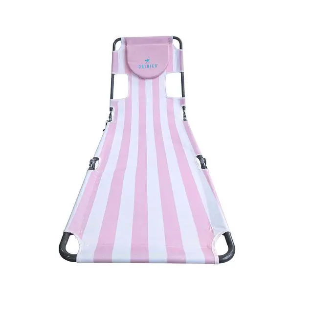 Alt view image 5 of 6 - Ostrich the Original Chaise 72 x 22 Inch Lounge Portable Reclining Lounger, Outdoor Patio, Beach, Lawn, Camping, or Pool Tanning Chair, Pink Stripe